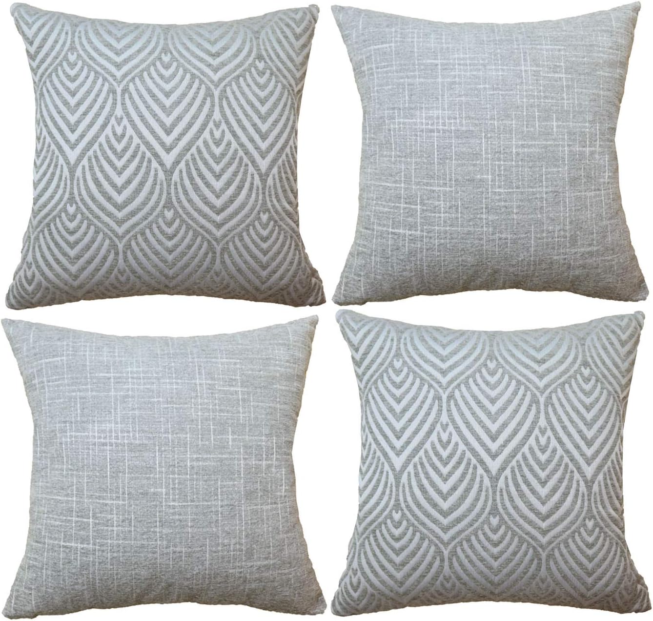 Oirpro Decorative Pillow Covers Chenille Plush Velvet Pillow Covers Geometric Textured Waves Striped Pillow Cases for Sofa Couch Bed 18x18 inches Set of 4 Grey