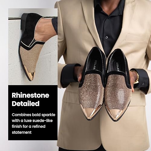 Bolano x Amali Men's Dress Loafers with Rhinestones, Slip-On, Tuxedo Loafer  Shoes for Men, Pointed Toe with Metal Tip, Size Up (Rose/Rose Gold/10) in  Dubai - UAE | Whizz Loafers & Slip-Ons