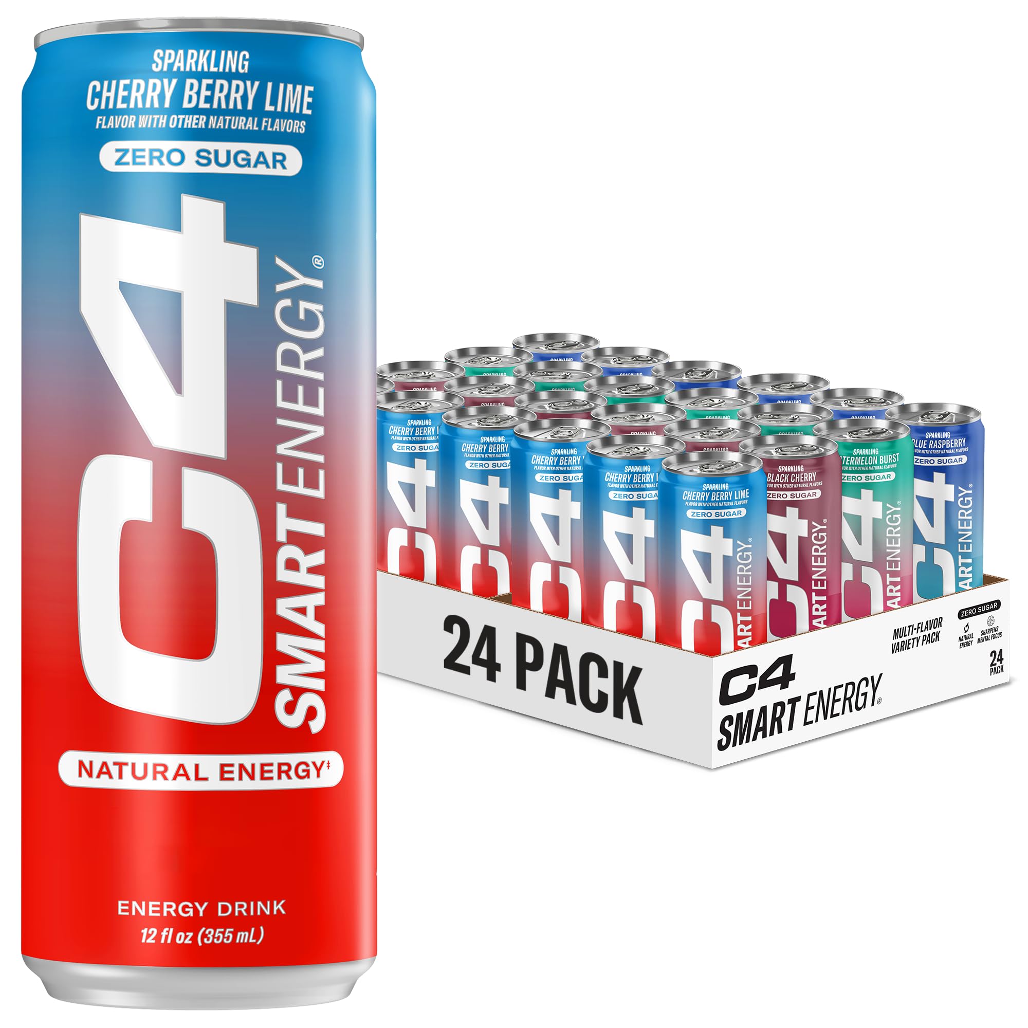 C4 Smart Energy Drinks Variety Pack, Sugar Free Performance Fuel & Nootropic Brain Booster, Coffee Substitute or Alternative, 4 Flavor Summer Sippin’ Variety 24 Pack Image