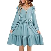 blibean Teen Girls Fall Dress Kids Semi Formal Lace Smocked Long Sleeve Dresses Size 6-15 Years