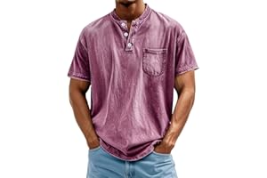 YSERB Distressed Henley Shirts for Men Acid Washed Oversized T Shirts Short Sleeve Summer Tops Stylish Vintage Plain Tees