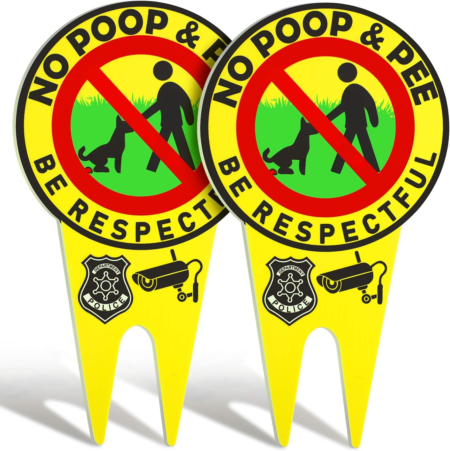 2 Pieces No Poop Dog Signs No Poop and Pee Sign Luminous Be Respectful Sign Yard Dog Sign with Stake Glow in The Dark Dog Signs (Yellow)