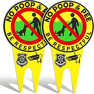 2 Pieces No Poop Dog Signs No Poop and Pee Sign Luminous Be Respectful Sign Yard Dog Sign with Stake Glow in The Dark Dog Signs (Yellow)