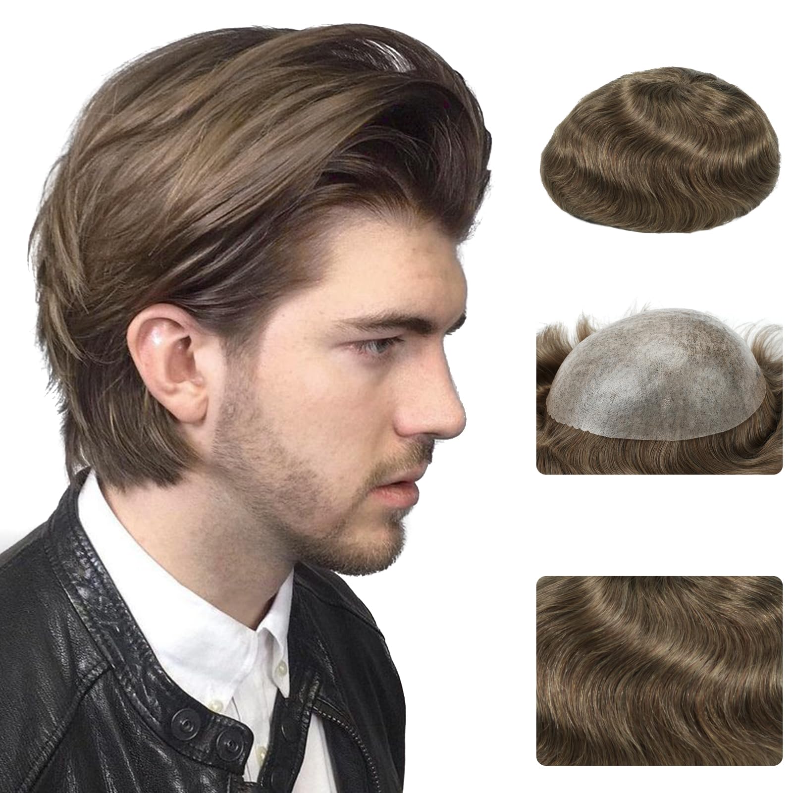 Zakya Hair System for Men Thin Skin Men's Toupee 100% Human Hair Men's Hairpieces 8x10 Inches Base Size Hair Replacement System for Men #18 — image 1
