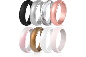 ThunderFit Silicone Wedding Bands for Women, Dome Unique Anniversary Rings 5.5mm Wide 2mm Thick - 1/2/3/4/5/6/7/8/12 Variety Multipack