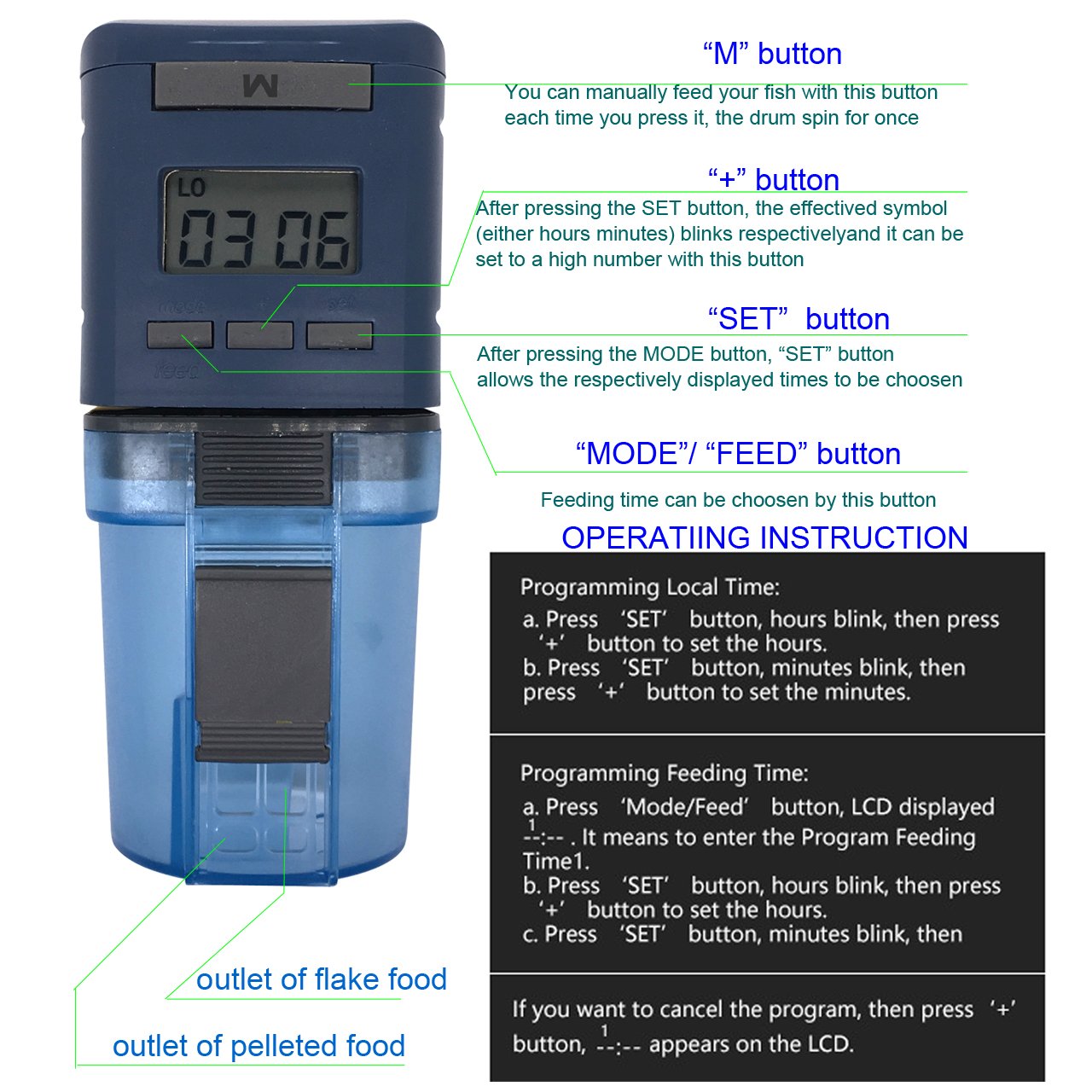 COODIA Auto Fish Food Feeder Battery Operated Automatic Aquarium Tank Timer Feed Fish, 4 times Max a Day, Capacity Adjustable, LED Display