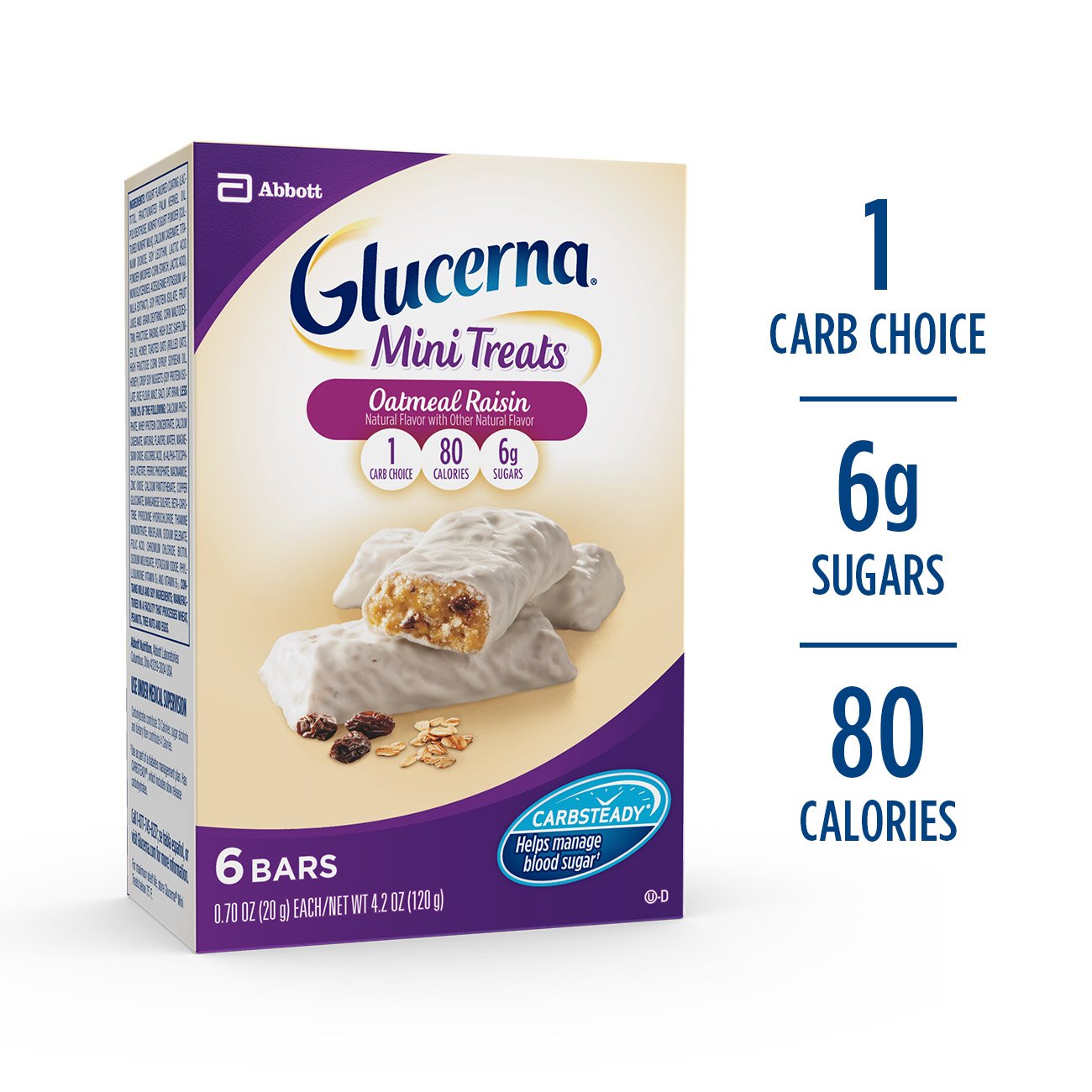 Glucerna Mini Treat Bars to Help Manage Blood Sugar, Oatmeal Raisin, 0.
