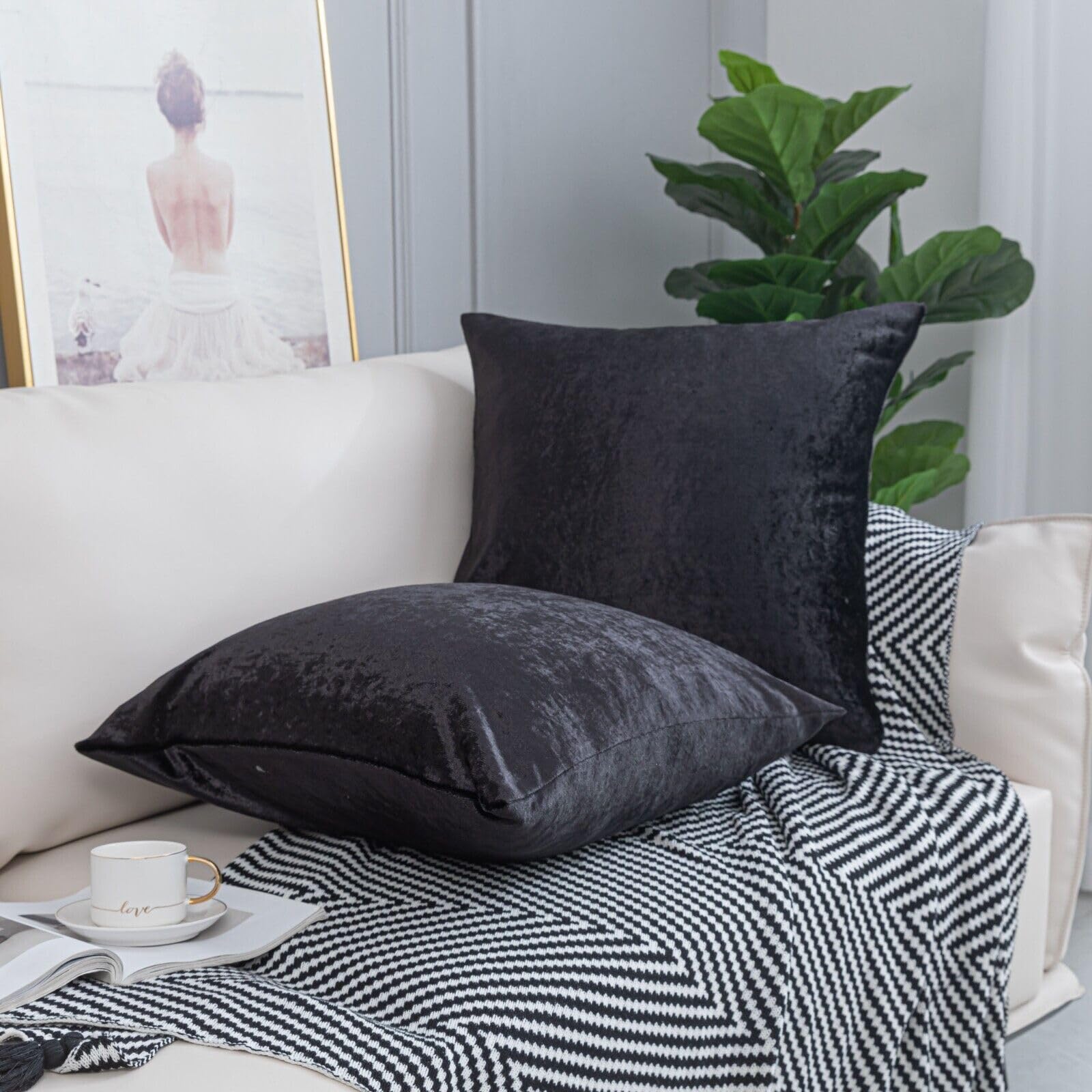 ZIMEL HOMES Pack of 2 Crushed Velvet Cushion Covers 43 cm, 50 cm, 55 cm, 60 cm Soft Square Cushion Covers for Sofa Bed Couch Pillow Case