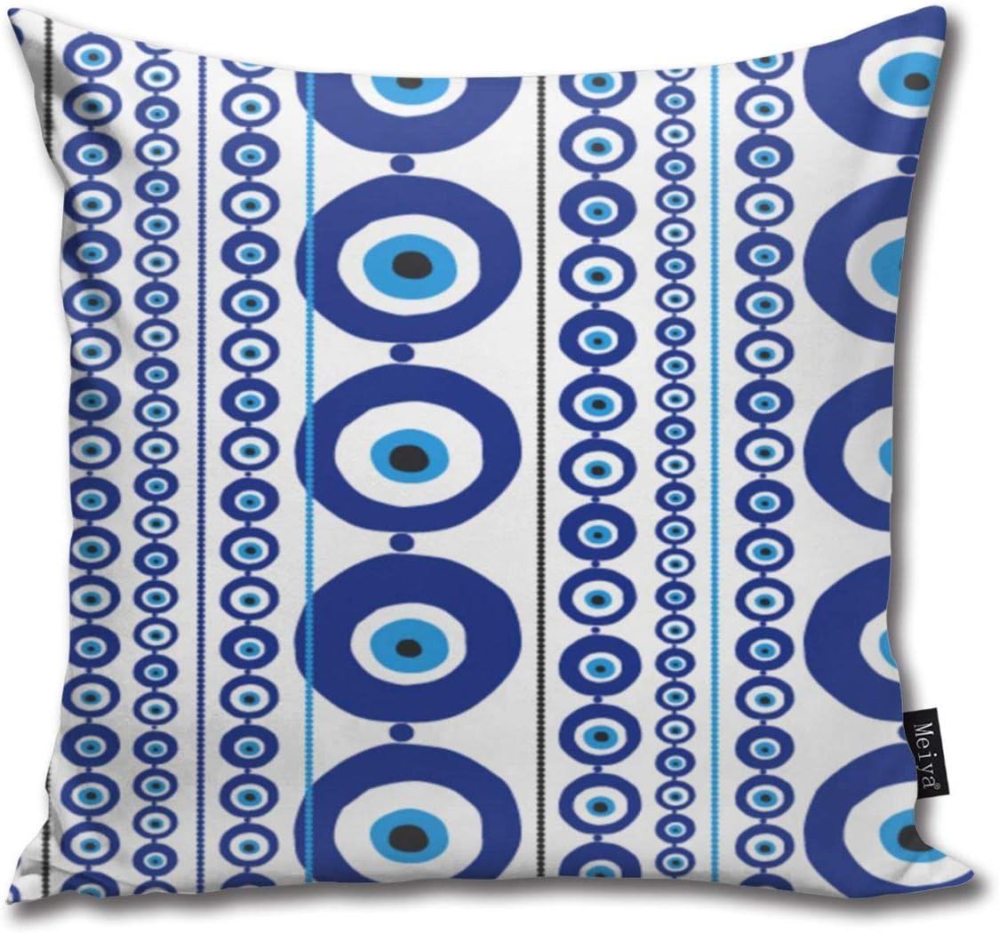 Blue Greek Evil Eye Amulet Nazar Throw Pillow Covers Car Sofa Cushion Cover Pillowcases Home Decor 16 x 16 inch