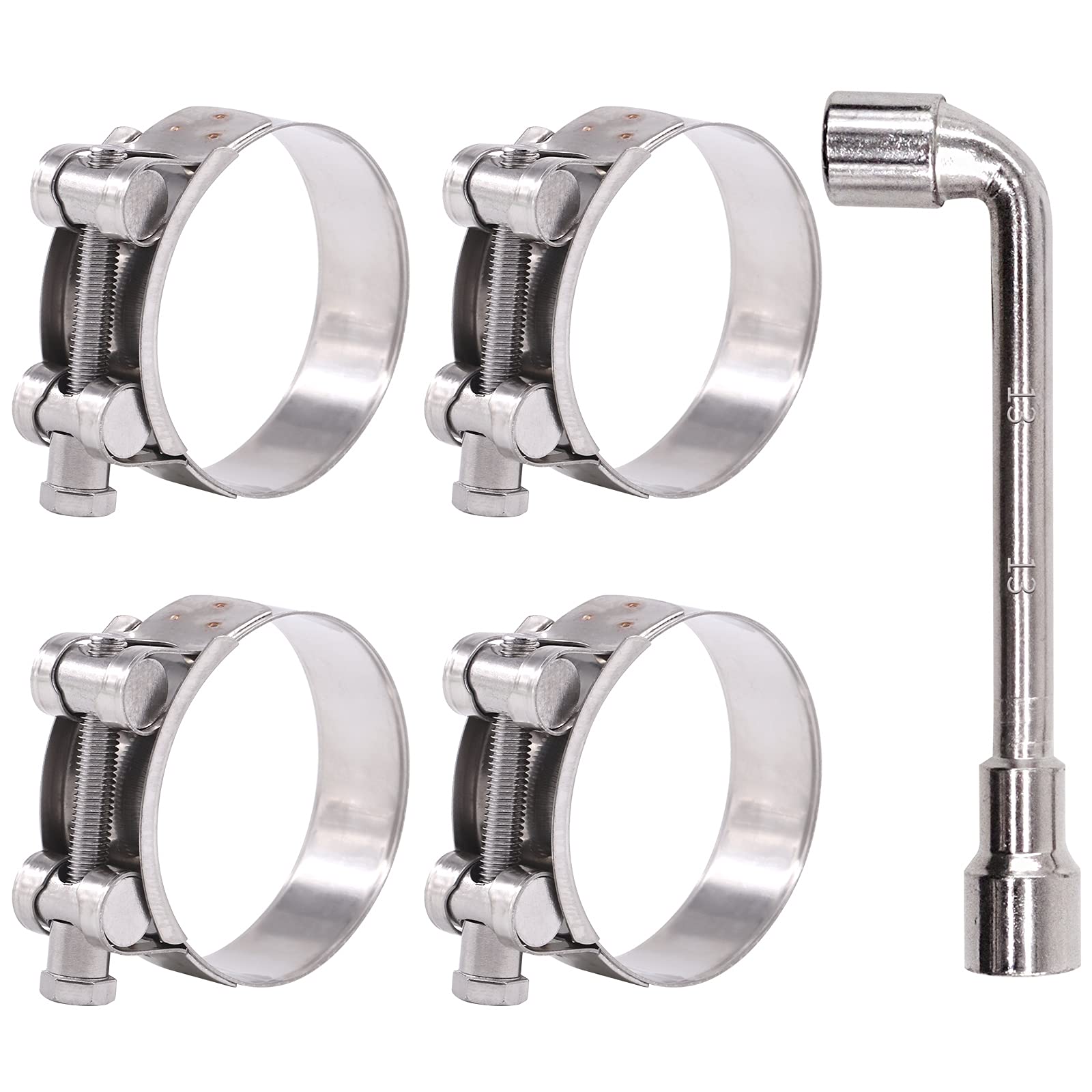 Glarks 4Pcs 68-73mm T-Bolt Hose Clamps 304 Stainless Steel Heavy Duty Ear Clamp Tube Clamp Adjustable Pipe Clamps for 2.7''-2.9'' Dia Range Hose (68-73MM)