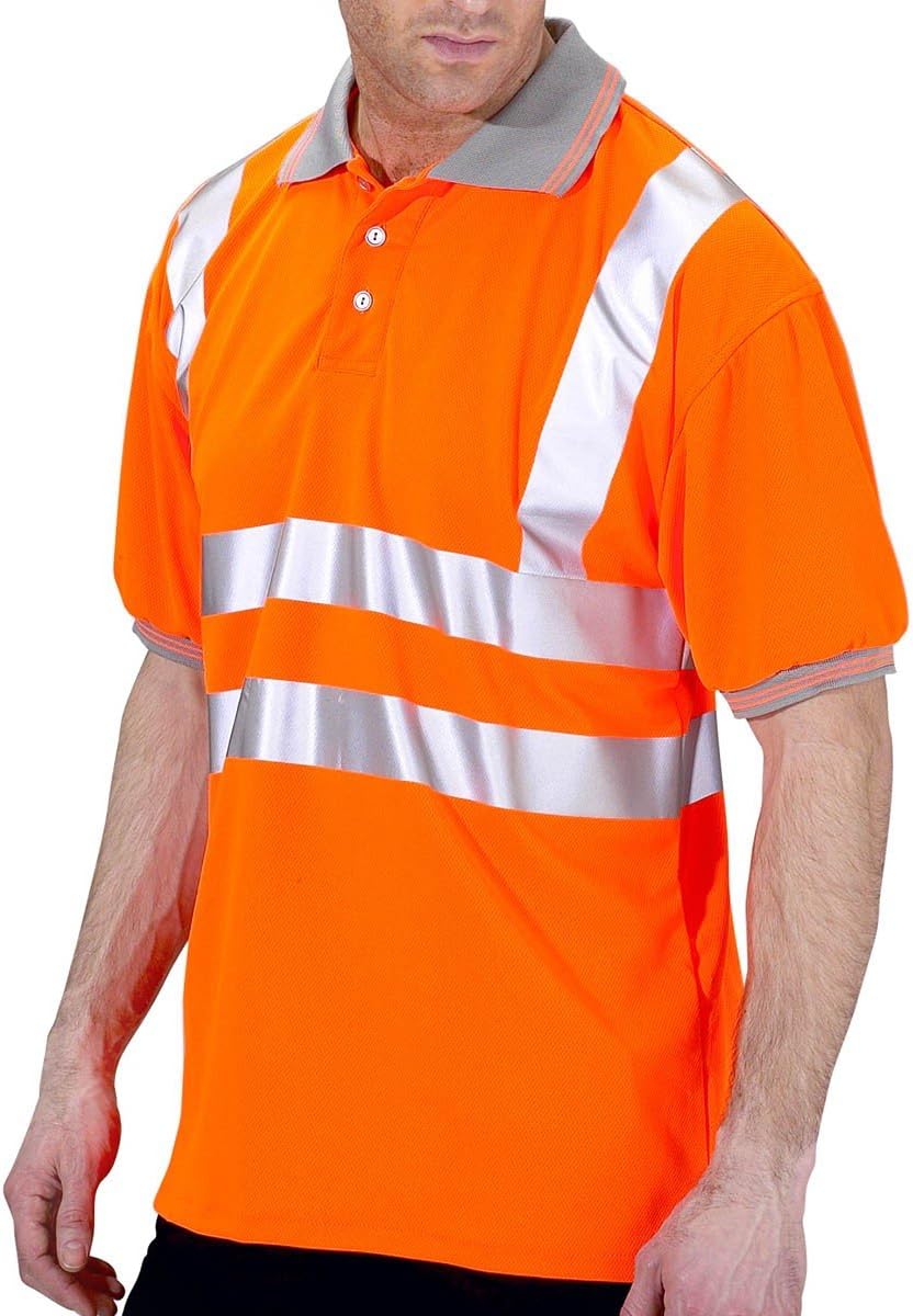 Expert Workwear High Vis Viz Visibility Polo T Shirt Short Sleeve Security - Yellow Orange Red Navy Black