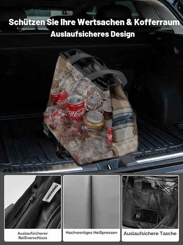 Kühltasche 26L Faltbar, Auslaufsicher Isoliertasche mit Kühlfach & Staufach, 2 in 1 Wasserdicht Picknicktasche mit Mehreren Taschen für Einkauf, Picknick, Arbeit, Strand