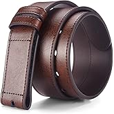 MACBORO 1-1/2" (38mm) Leather Belt Without Buckle Hook and Loop Belt Strap for Interchangeable Buckles