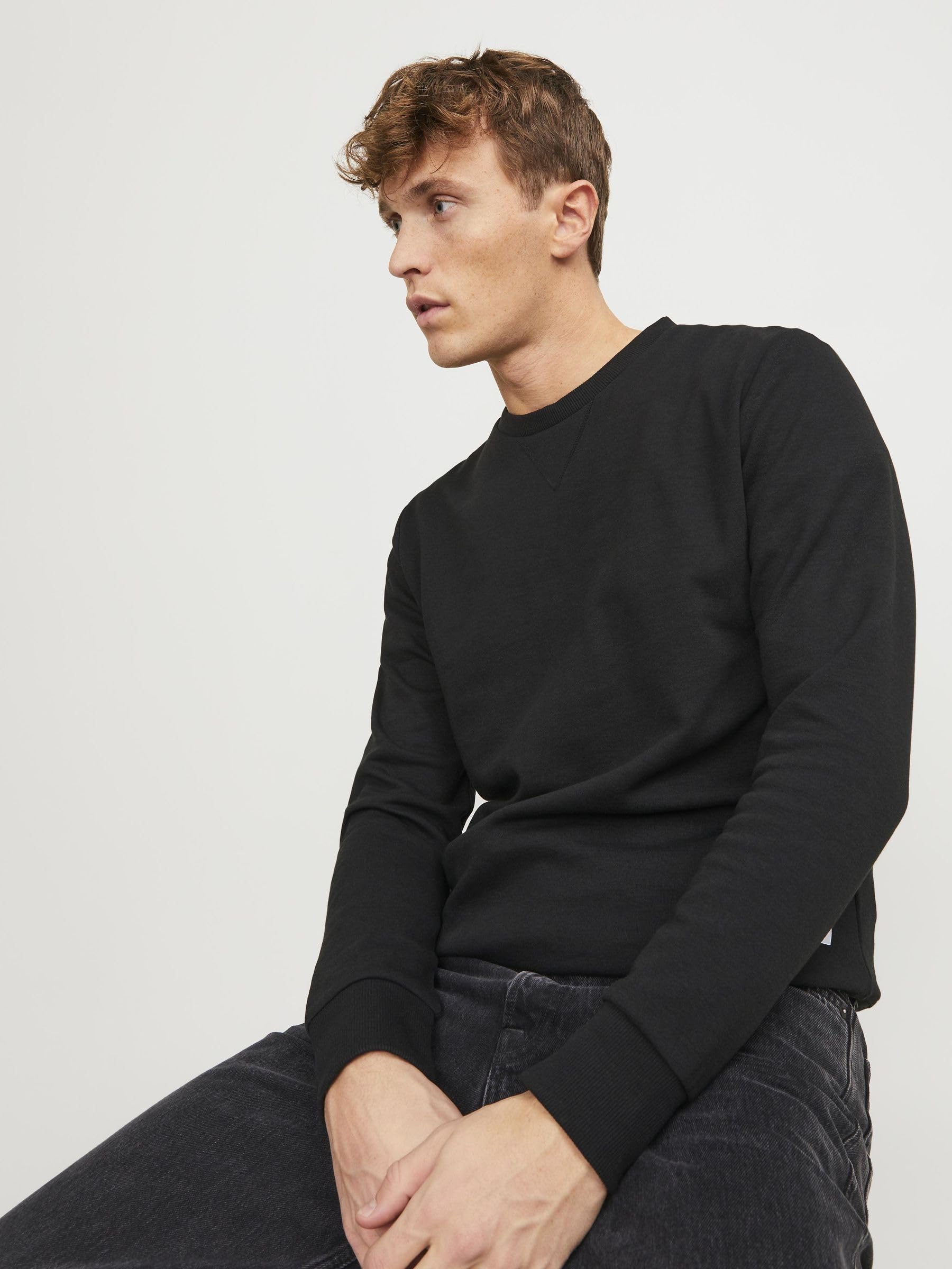 JACK & JONES Herren Jjebasic Crew Neck Noos Sweatshirt, Schwarz, M EU 7