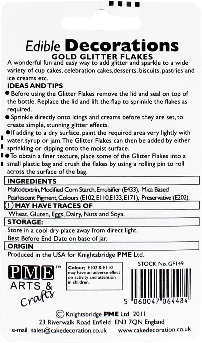 PME Gold Sparkling Glitter Flakes for Cake Decorating (7g), PACK OF 1 - Image 3