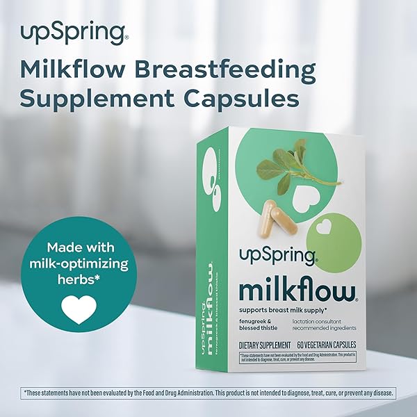 UPSPRING MILKFLOW LACTATION SUPPLEMENT FOR MILK SUPPLY INCREASE, BREASTFEEDING SUPPLEMENTS WITH FENUGREEK & BLESSED THISTLE, NON-GMO, LACTATION SUPPORT 60 VEGAN CAPSULES