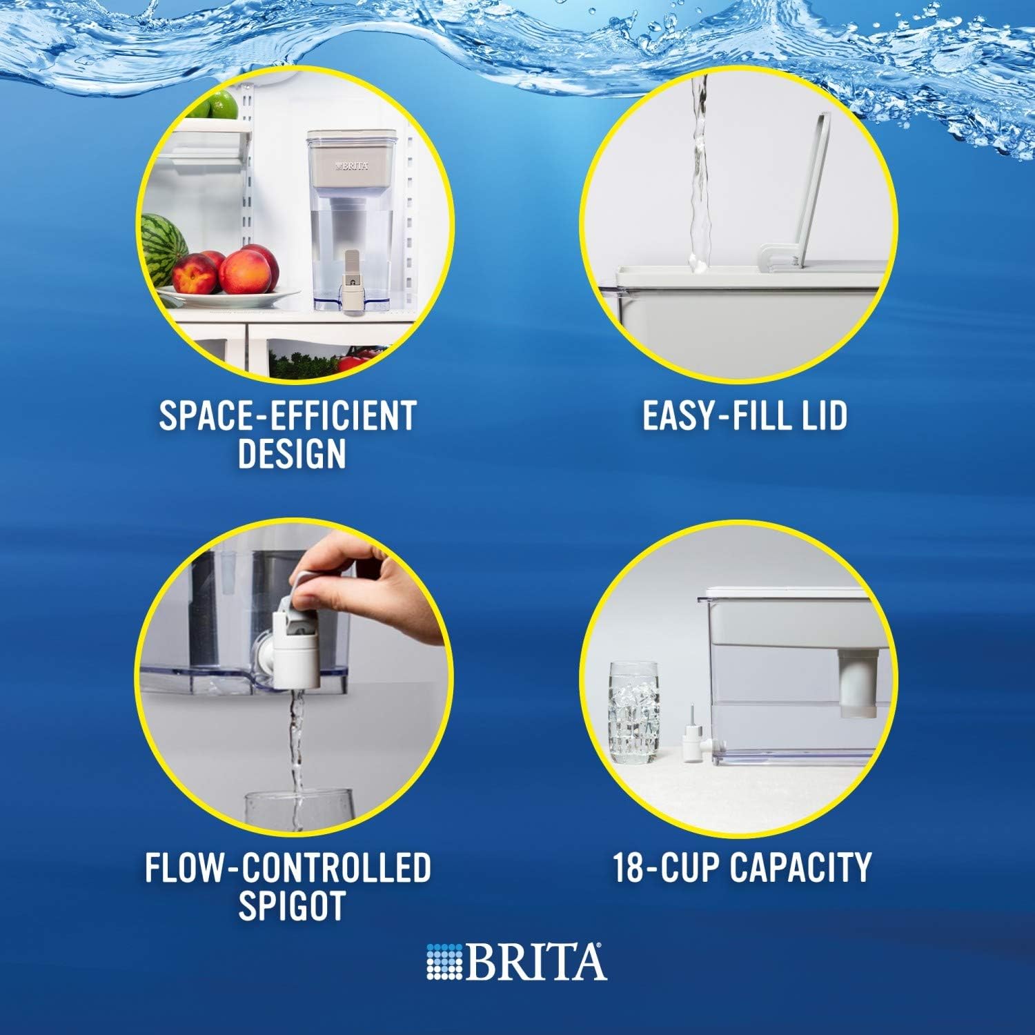 Brita 18 Cup UltraMax Water Dispenser with 1 Filter, BPA Free, Gray, Extra Large: Kitchen & Dining