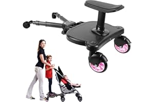 OMEGAGYM 2024 New-Universal Stroller Board Buggy Board with Detachable Seat, 2in1 Sit and Stand Stroller Glider Board for Most Strollers, Holds Children Up to 55 LBs City Mini Stroller Standing Board (Pink)