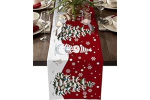LDTRCHEE Christmas Table Runner - Cotton Linen 90 Inches, Snowman Rustic Red Snowflake Bed Runner Dress Scarves, Farm Xmas Tablerunner for Dining/Holiday/Coffee Table 13" x 90"