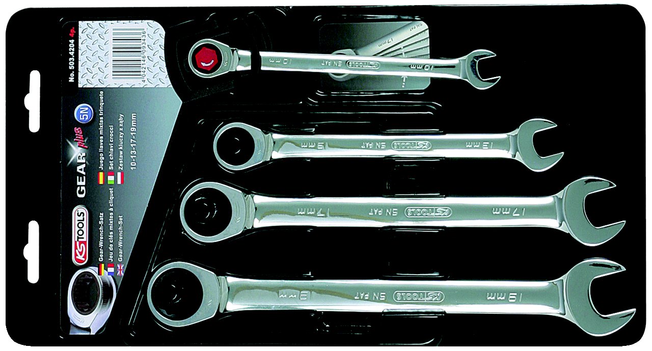KS Tools 503.4204 Gear+ Comb Ratchet Spanner Set (4 Pieces) 10-19mm