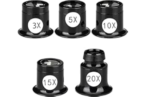XTHROTSENK 5 Pieces Portable Monocular Magnifier Jewelers Loupe 3X/5X/10X/15X/20X Handheld Magnifier Dome Optics Lens Magnifying Glass Eye Loops Magnifier for Jewelry Coins Textile Optical Circuit