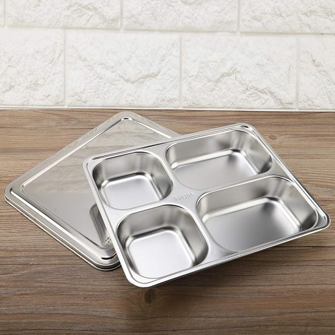 【Christmas Gift】Lunch Plate, 4 Grids Serving Plate, Thicken Stainless