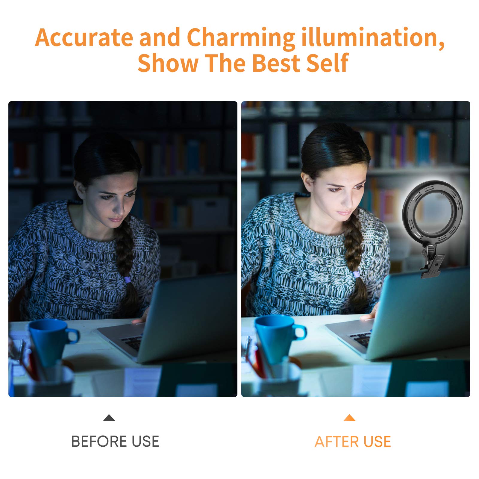Video Conference Lighting Kit, Ring Light Clip on Laptop Monitor with 5 Dimmable Color & 5 Brightness Level for Webcam Lighting/Zoom Lighting/Remote Working/Self Broadcasting and Live Streaming, etc.