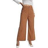 LUXEBOLD Corduroy Wide Leg Pants Casual High Waisted Elastic Trousers Dress Pants for Women with Pockets Fall Winter