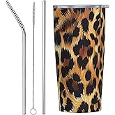 sagacitrix Leopard Print Tumbler with Straw Lid Insulated Travel Coffee Mug 20 OZ Stainless Steel Cup for Outdoor Car Office Kitchen