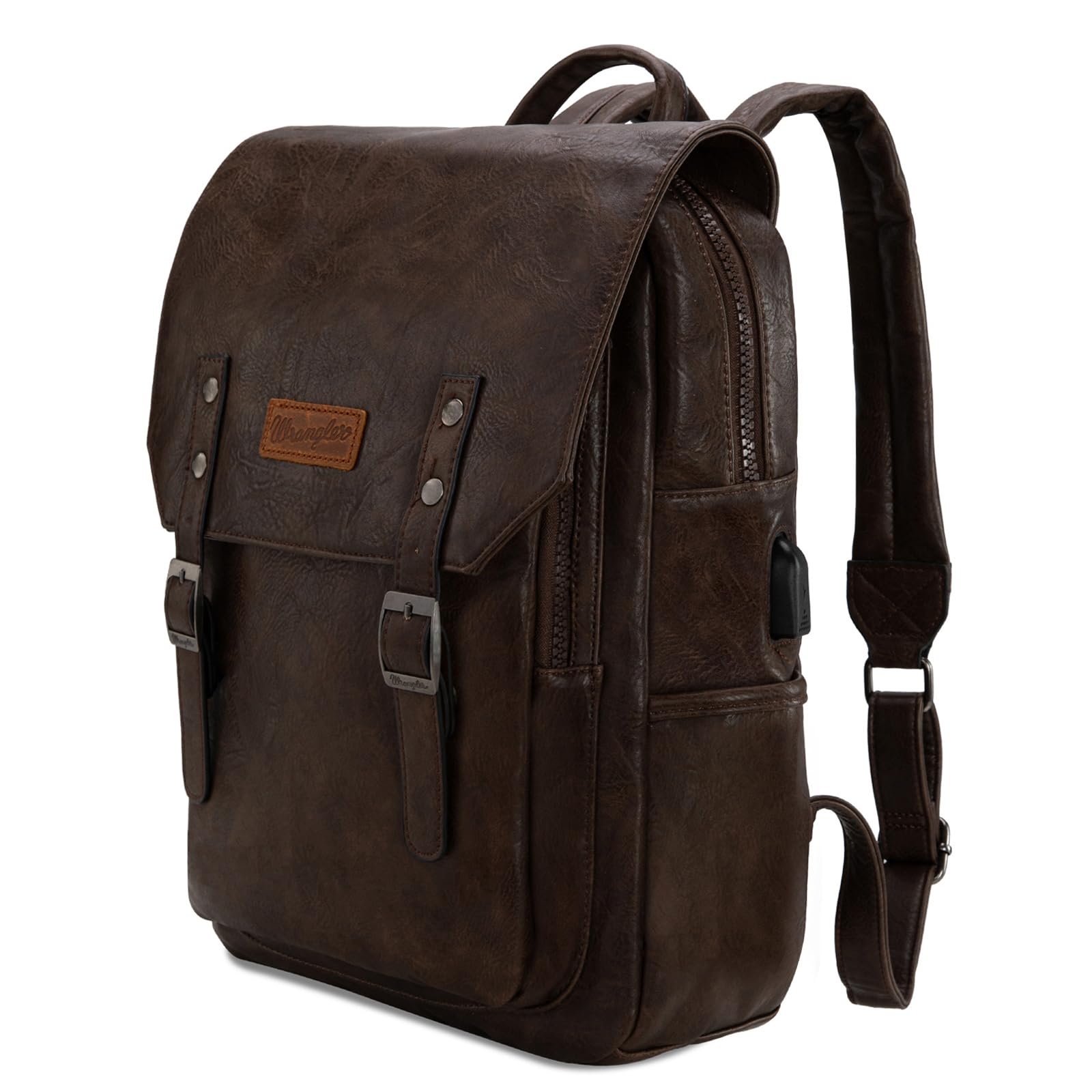Photo 1 of × Wrangler Leather Backpack Purse Laptop Backpack for Men and Women Unisex Fashion Backpack Coffee WG98-043CF