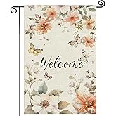 Welcome Spring Garden Flag 12x18 Inch Double Sided,Rose and Butterfly Small Yard Flag Burlap Seasonal Holiday Farmhouse Outdoor Decor CBD040