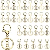 uxcell Lobster Claw Clasps Keychain, 30 Pcs Lobster Claw Clasp Hook with Flat Split Keychain Ring and Chain for DIY Craft Key Chain Accessories, Gold
