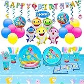 Shark Birthday Decorations, Ocean Theme Party Supplies for 16 Guests, Party Plates and Napkins Set, Tableware, Hanging Swirls, Balloons, Banner, 198pcs