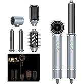 Hair Dryer Brush, 5 in 1 Blow Dryer Brush Set, High Speed Hot Air Styler, Auto Wrap Curlers for Frizz-Free Volume, Smooth Hair Damage Hair Styling Tools Gift for Drying Curling Straightening Silver