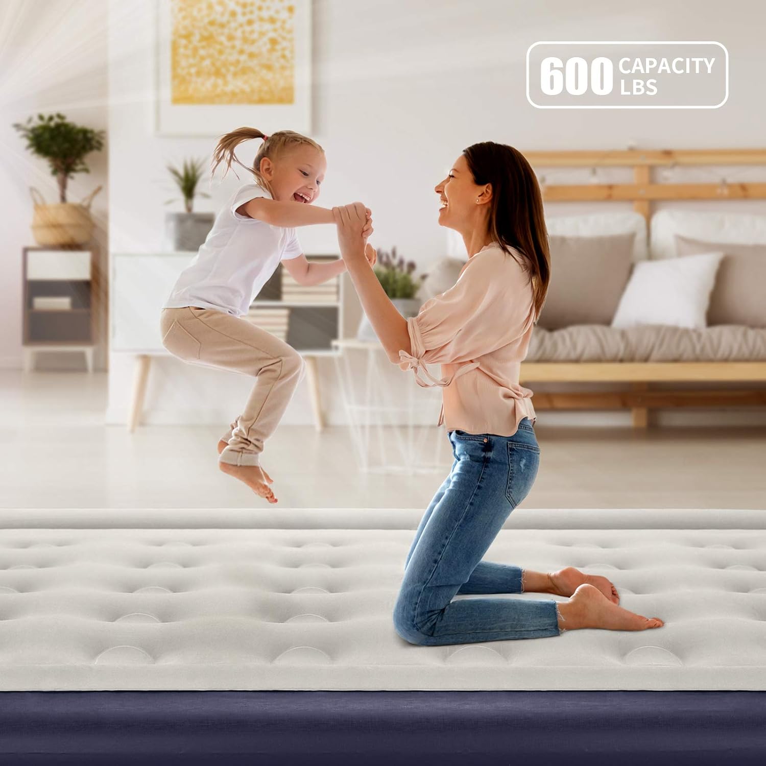 COMFORT QUEST Queen Air Mattress with Built-in Pump for Guest, Dark Blue: Home & Kitchen