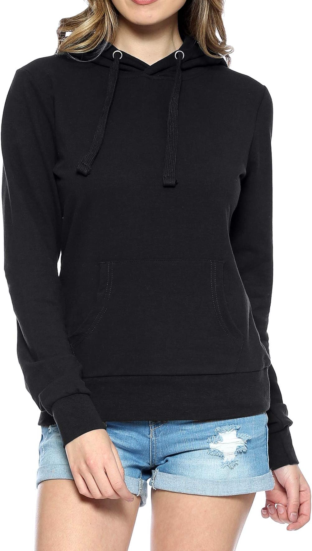 Urban Look Womens Basic Lightweight Stretch French Terry Pullover Hoodie