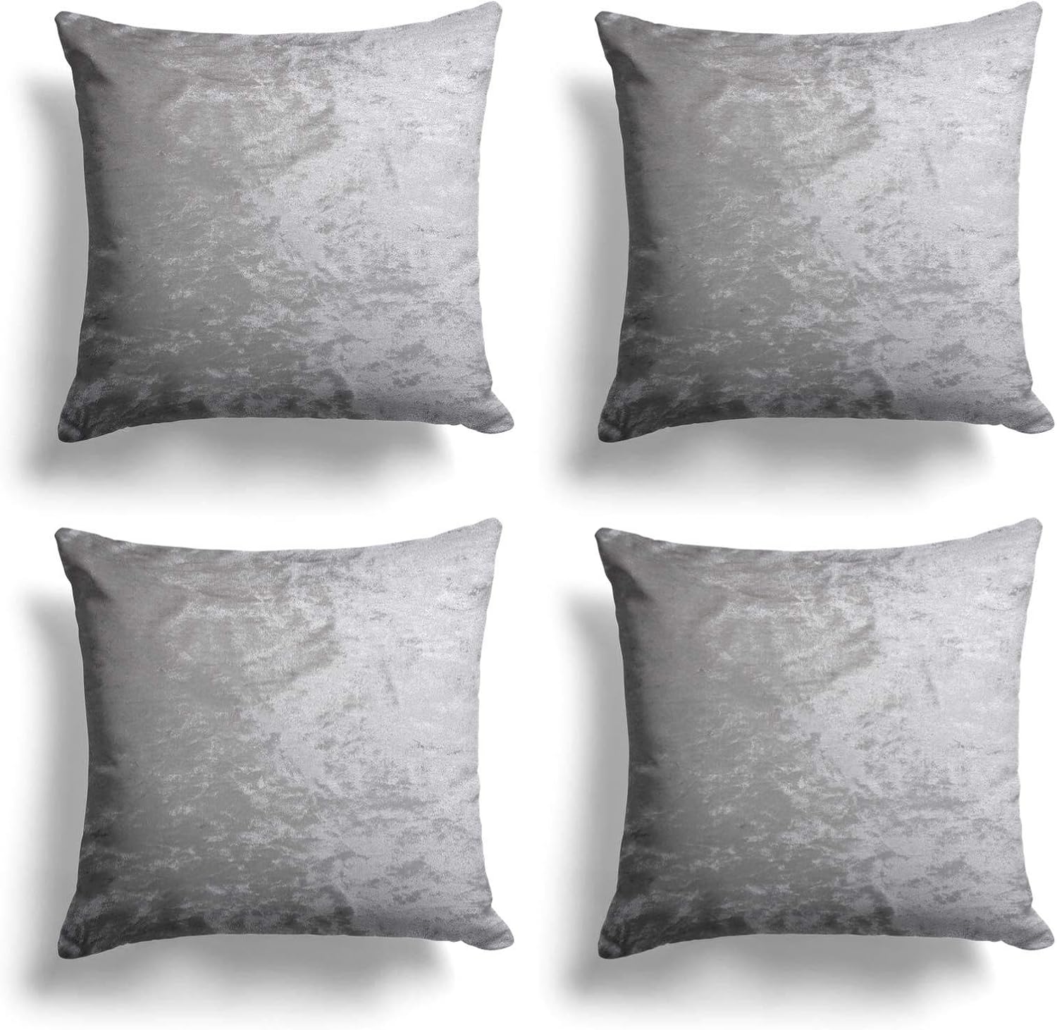 IT IDEAL TEXTILES Set of 4 Silver Grey Crushed Velvet Cushion Covers, 18 x 18 (45cm x 45cm