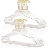 VSV stoage Clear Clothes Hangers 16", 40 Pack Plastic Coat Hanger for Adult Closet, Bling Thin Hangers with Swivel Gold Hook, Notched Shoulders Perchas - Clothing Rack for Bridesmaid Dresses