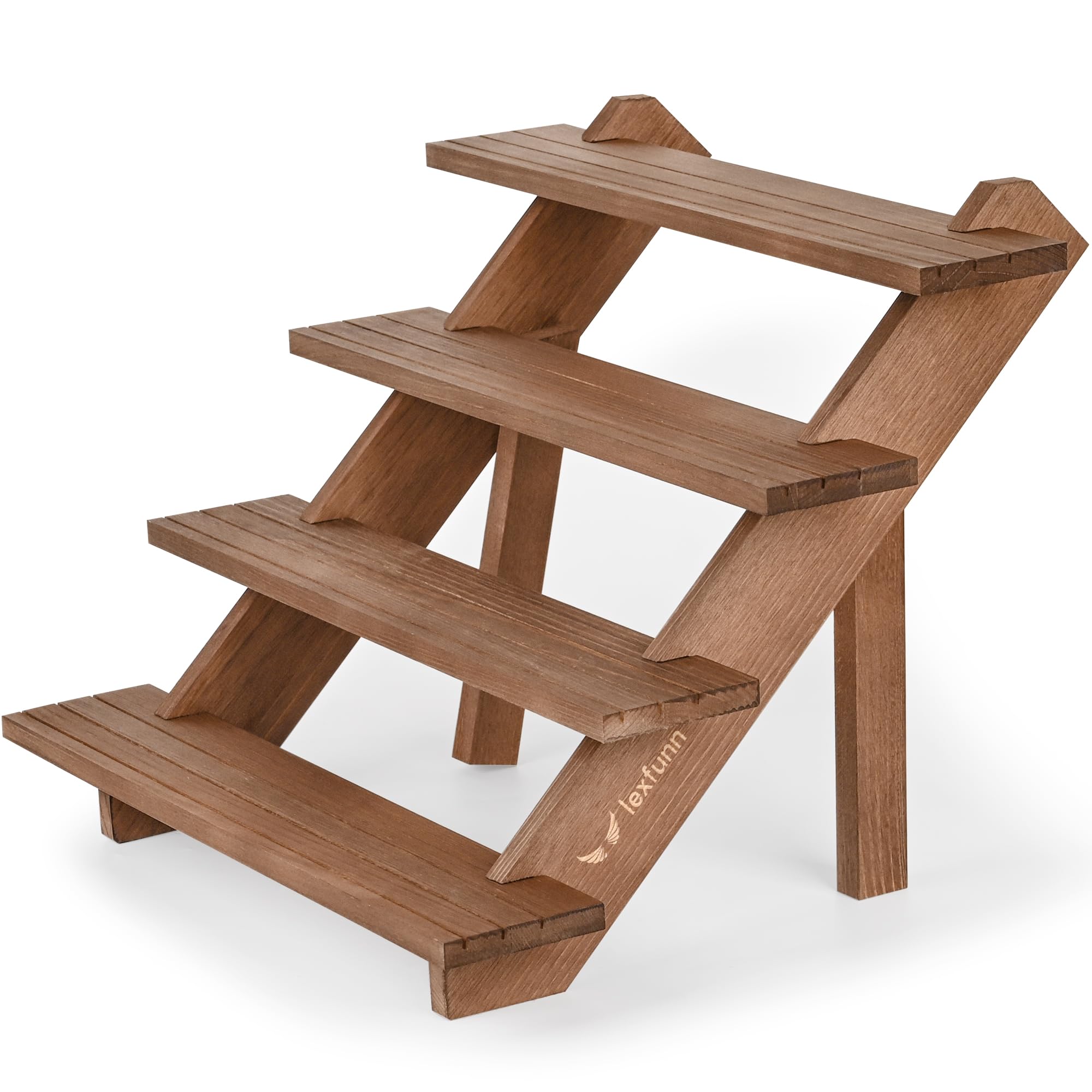 LEXFUNN Wooden Jewellery Display Rack Stand Earring Stall Stand Organizer Shelf 3/4 Tier (4 Tier - Brown)