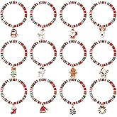 Dreuyet 12 Pcs Christmas Bracelet Set Polymer Clay Stretch Heishi Bracelets Bulk Joy Merry Elk Snowmen Tree Bracelet for Holiday Party Friend Xmas Jewelry Gifts