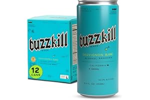 Buzzkill Wines 12-Pack Non-Alcoholic Sauvignon Blanc, Dealcoholized White Wine, Gluten Free, Low Sugar, 40 Calories (8.4 fl. oz per can)