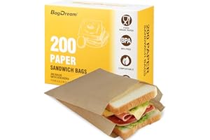 BagDream Paper Sandwich Bags 7.9x6.3x1.96" 200ct Recyclable Kitchens Paper Sack Sandwich Bags, Sealable with Thank You Sticke