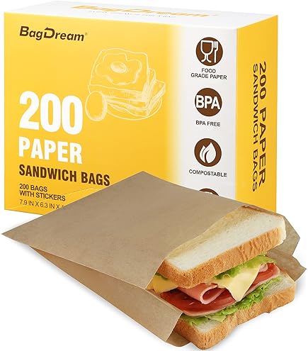 100-Pack Kraft Paper Sandwich Bags - 6x8 Inch Grease Resistant Treat Bags For Bakery, Cookies & Snacks
