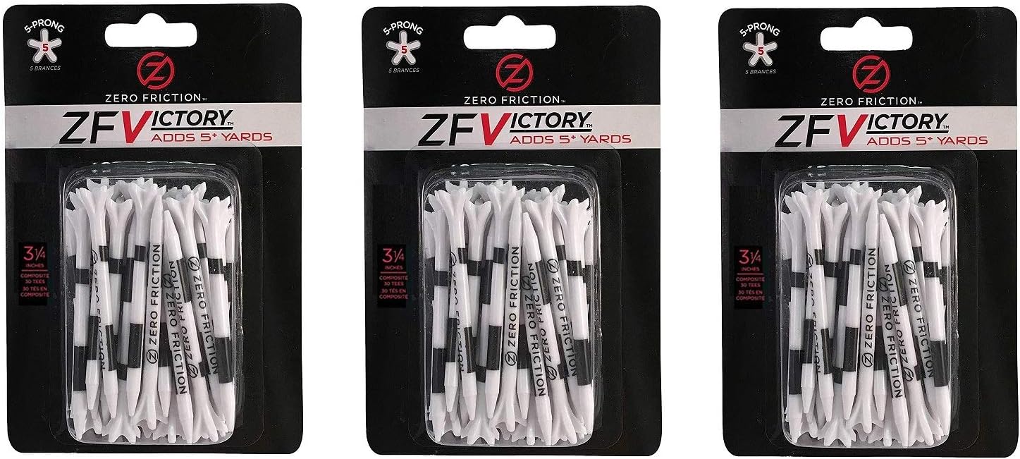 Zero Friction Victory 3 1/4-Inch 5-Prong Performance Golf Composite Tees (3.25") 3 Pack 90 Total