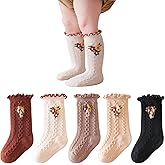 Meeshine 5 Pairs Baby Toddler Girls Knee High Socks Cotton Ruffle Flower Princess Dress Socks 0-5T Infants Newborn