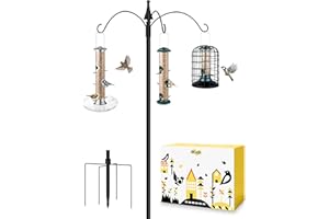 iBorn Bird Feeders Hanging Station 76Inch Wild Bird Feeding Station Pole Stand Outdoors Shepherds Hooks Heavy Duty, 3 Hooks, (Bird Feeders NOT Included)