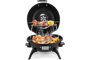 ROVSUN 1600W Tabletop Electric Grill with Temperature Control, Black 304 Stainless Steel Grill w/Double Layer Design, Portable & Removable, Small Stove for Indoor and Outdoor Use