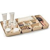ISSEVE 8Pcs Silicone Bathroom Drawer Organizer Trays Set, 4 Sizes, Beige | Nesting Organizer Trays, For Vanity, Desk, Nightst