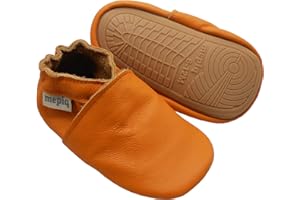 mepiq Soft Leather Slippers Baby Moccasins with Rubber Sole, Anti-Slip Infant Toddler First Walking Shoes for Boys Girls, 0-24 Months