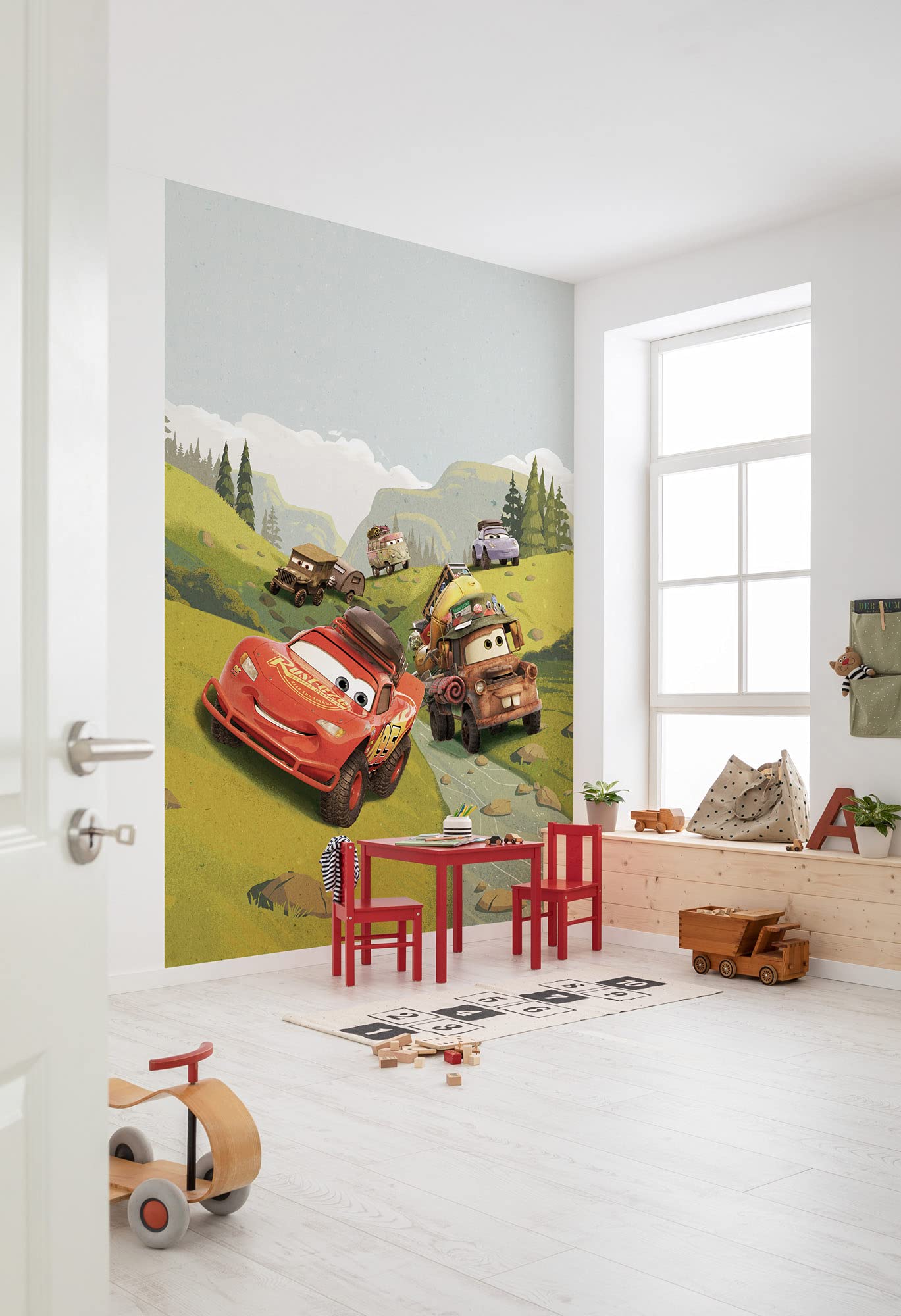 Komar Disney Non-Woven Photo Wallpaper Cars Camping Size 200 x 280 cm (Width x Height) Children's Bedroom Wallpaper Play Cars IADX4-034
